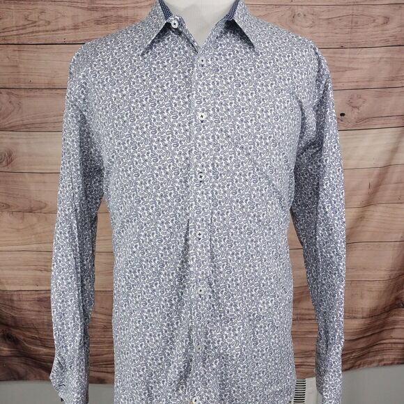 NICK GRAHAM STRETCH MODERN FIT PAISLEY BUTTON UP SHIRT MENS 18-18.5 36-37 2XL - Picture 2 of 7